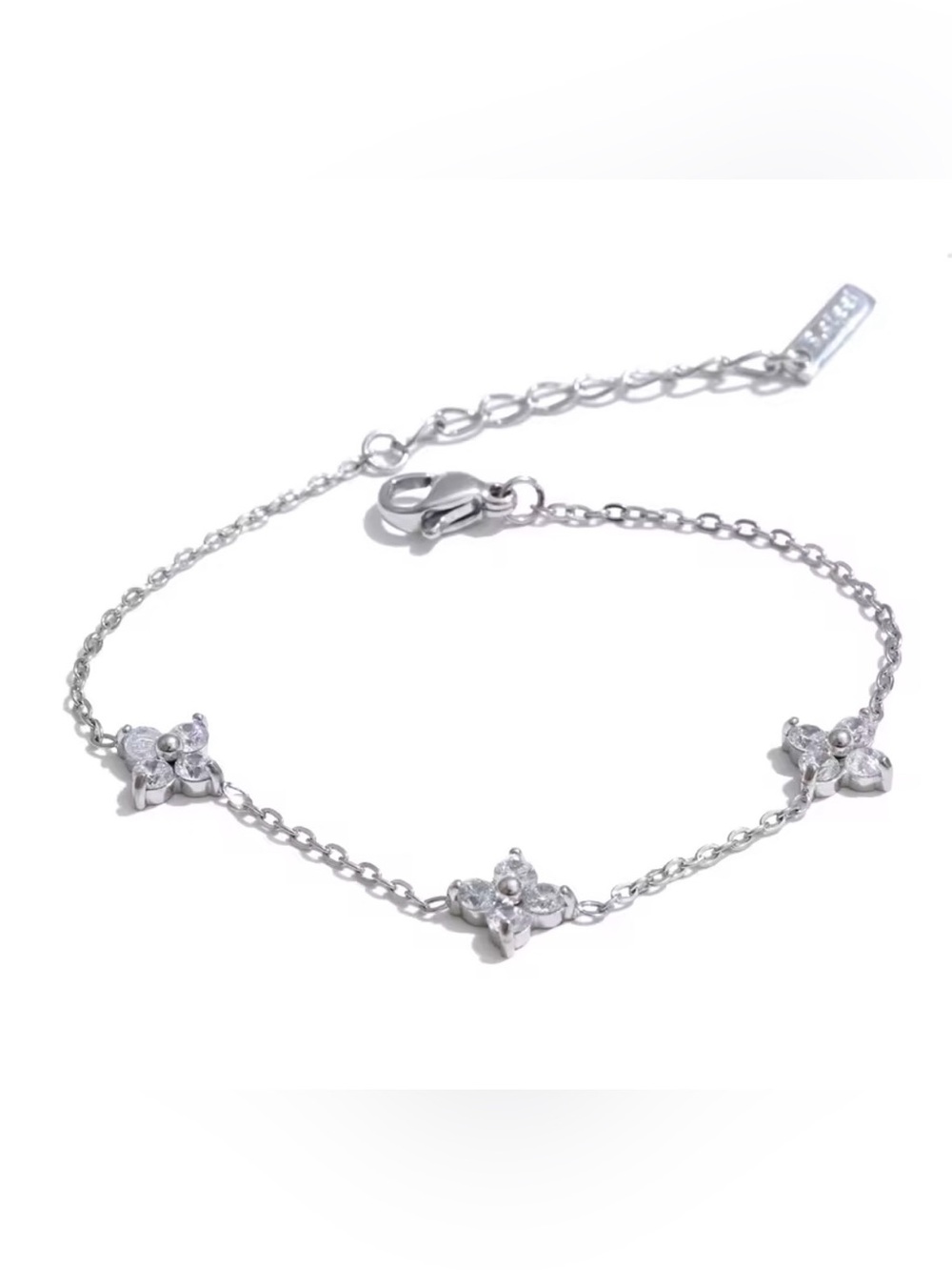 Stainless Steel Crystal Flower Station Bracelet - White